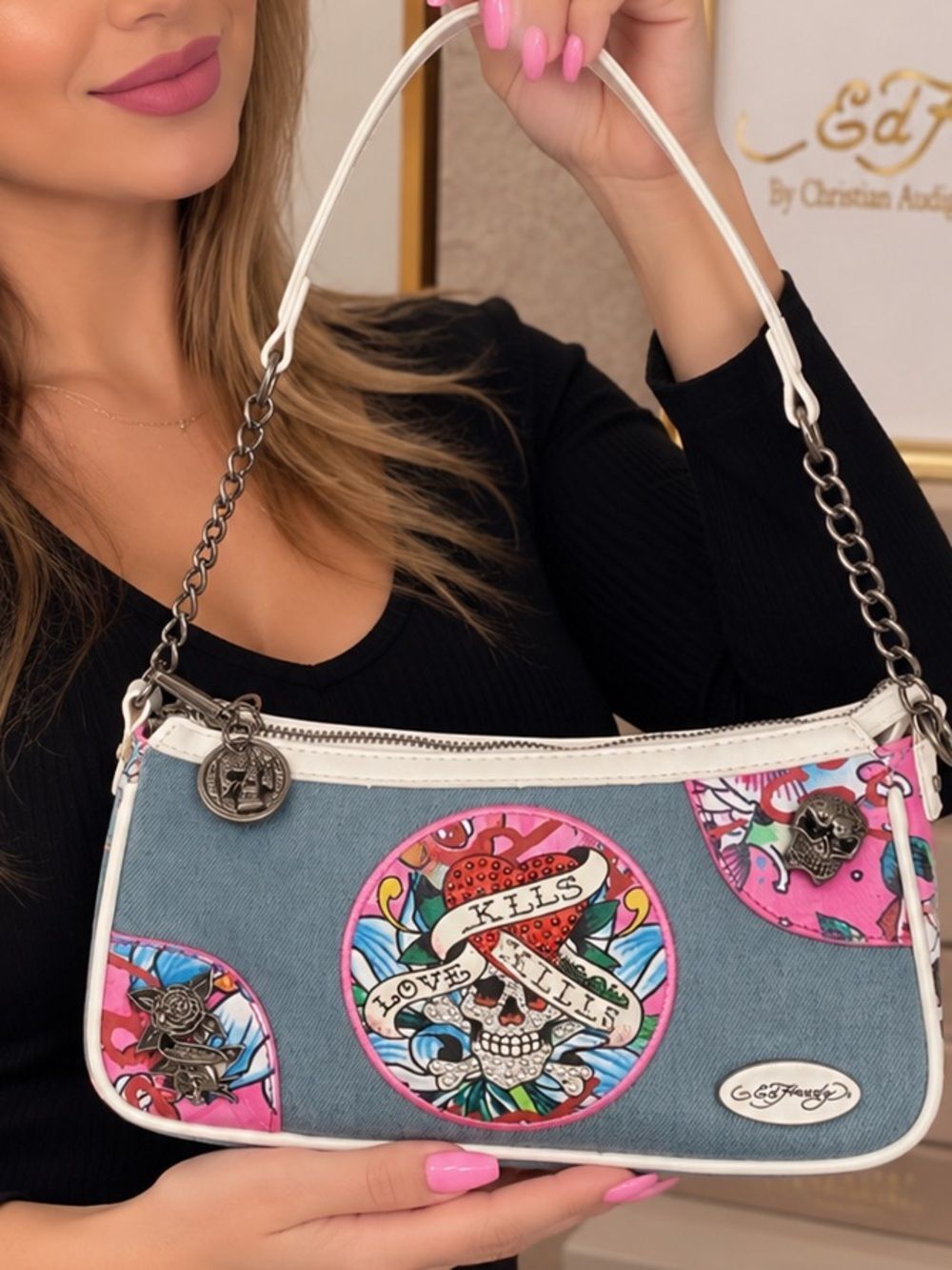Ed Hardy Denim Shoulder Bag